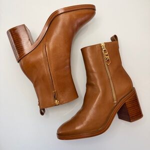 Michael Kors Regan Leather Mid Heeled Boot Luggage Brown 5.5